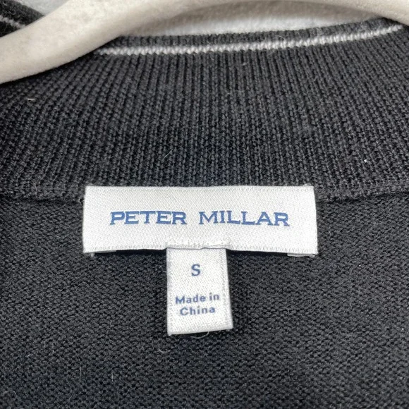 Peter Millar Men's Size S Quarter Zip Sweater Merino Wool Lyocell Black
